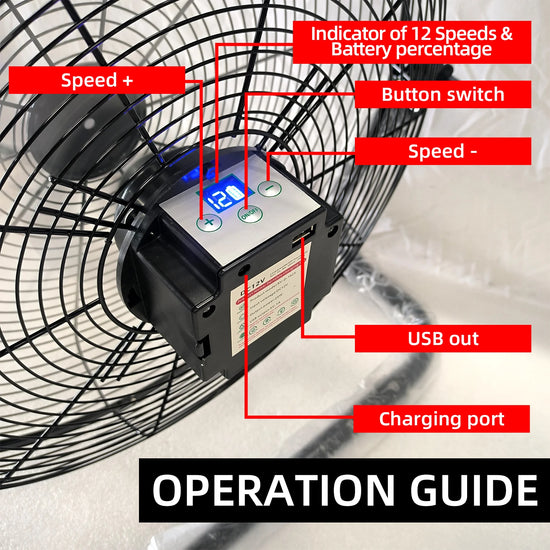 16" Portable Standing Fan with Solar Panel Battery Solar Powered Fan 12 Speeds Quiet Rechargeable Fan for Home Bedroom Camping