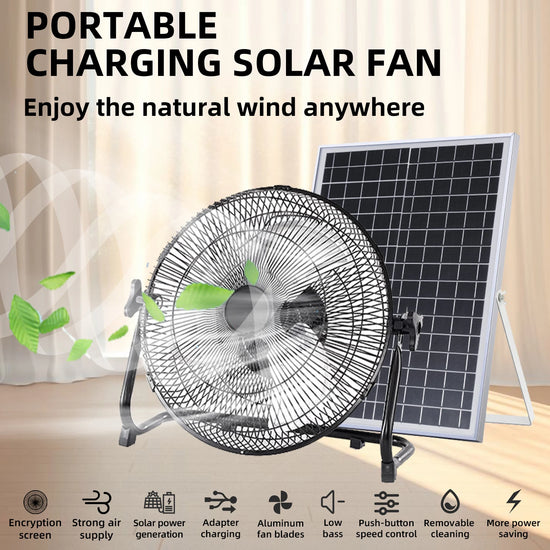 16" Portable Standing Fan with Solar Panel Battery Solar Powered Fan 12 Speeds Quiet Rechargeable Fan for Home Bedroom Camping