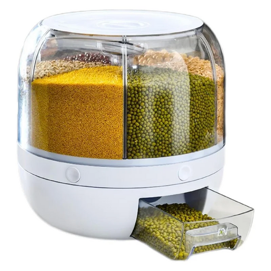 6 Grid Cereal Storage Container Dispenser Countertop Grain Organizer And Dispenser Round 360 Food Rotating Dispenser-AT64