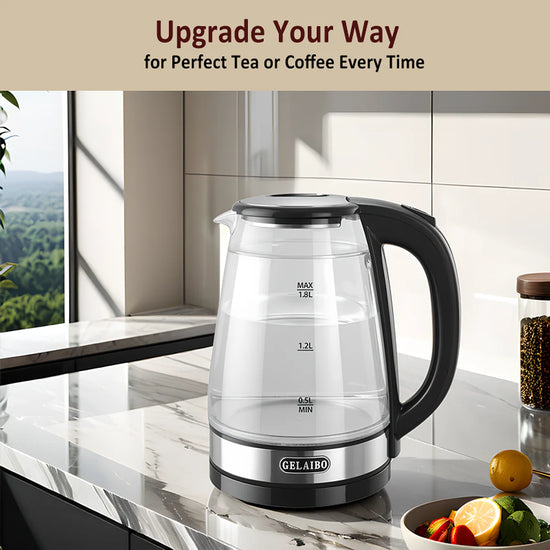 Kitchen Glass Electric Kettle,1.8L Double Layer Scald Resistant Hot Water Boiler, 1500W Fast Boiling,Ideal For Home & Travelling